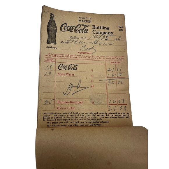 1923 Coca-Cola Bottling Lot of 9 Billheads Marion SC Route Ephemera - Picture 4 of 6